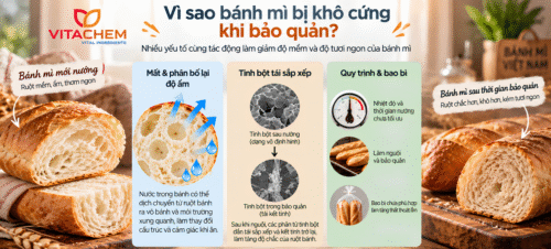 Giải pháp kéo dài độ tươi ngon và ngăn ngừa khô cứng cho bánh mì bằng phụ E491 5 Nguyên nhân bánh mì khô cứng trong thời gian bảo quan