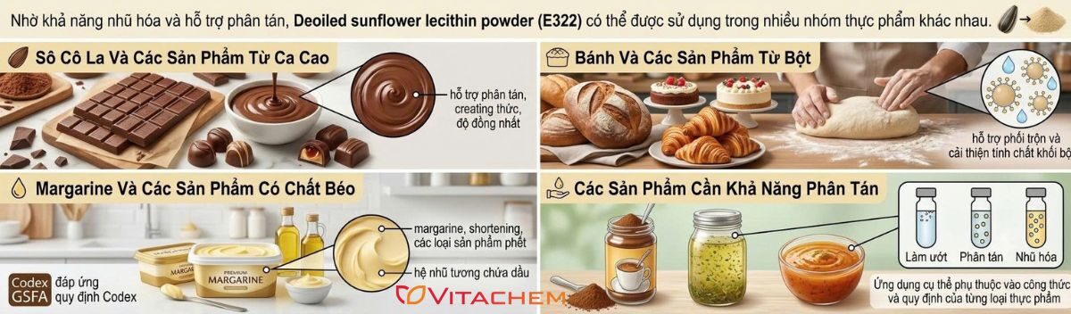 Ứng dụng Deoiled Sunflower Lecithin Powder (E322)