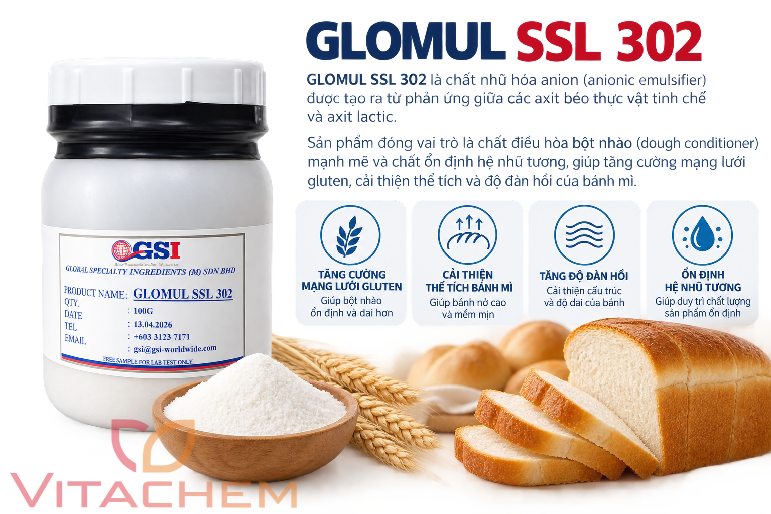 GLOMUL SSL 302 - CHẤT NHŨ HÓA - E481 3 Ứng dụng Glomul SSL 302 cho bánh mì